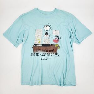 Vintage Graphic Tee Short Sleeve Crew Neck Shirt Office Cat Humor Funny Blue XL